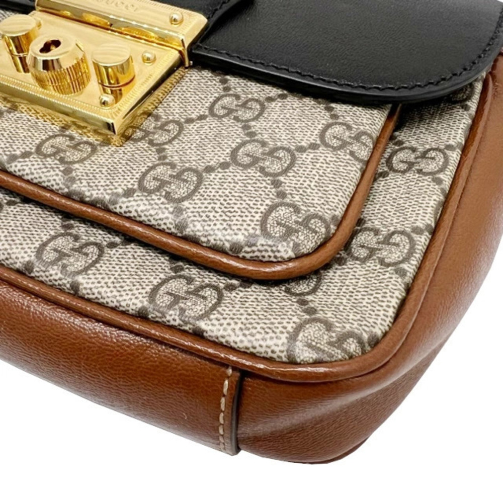 GUCCI GG Supreme Padlock Shoulder Bag Leather Brown Black - Picture 4 of 10